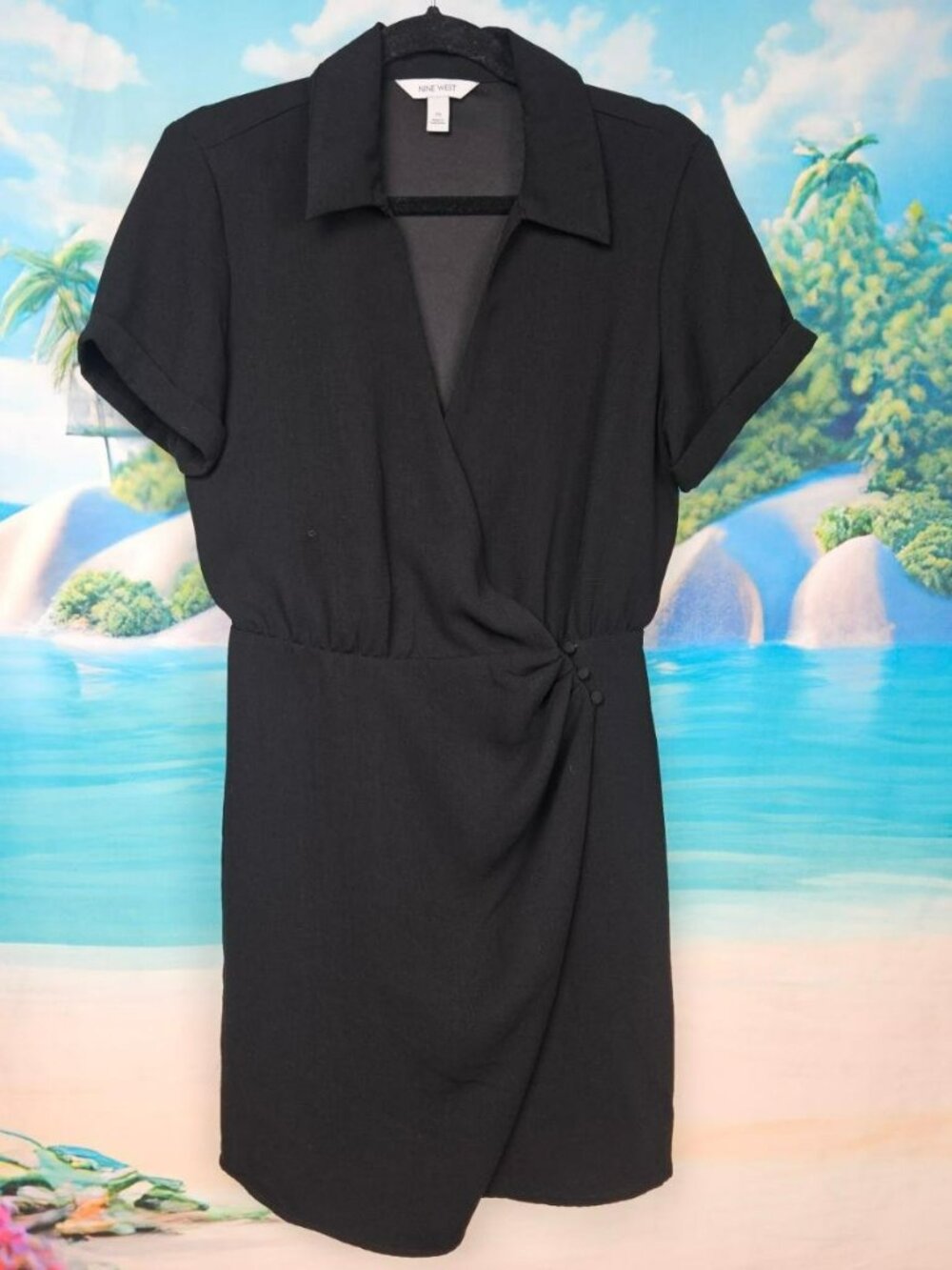 Nine West Womens M Black Wrap Front Dress Minimalist Old Money Professional Work